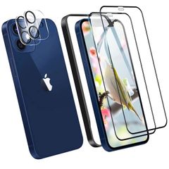 【在庫セール】【4枚入り】iPhone12 強化ガラスフィルム2枚＋iPhone12レンズフィルム2枚 高精細 6.1インチ 硬度9Ｈ 滑らかなタッチ操作 指紋付着防止 自動吸着 気泡防止 飛散防止 全面保護 ガイド枠付き