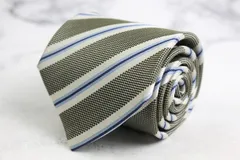 タカキュー ブランド ネクタイ シルク ストライプ柄 PO メンズ カーキ TAKA Q 【中古】