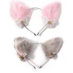 2個入カチューシャ ハロウィン 猫耳カチューシャ パーティー 誕生日 春 猫耳 夏 秋 冬 レディーコスプレヘアアクセ HAPVITAL ネコ ネコ耳 メイド (グレー＋ピンク)