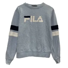 FILA ロゴスウェット トレーナー S ライトブルー ホワイト フィラ プルオーバー ライン 切替 古着卸 アメリカ仕入 a611-7020