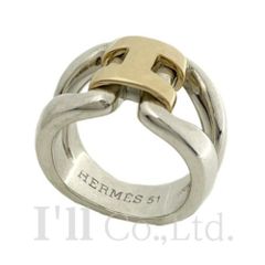 HERMES　エルメス　ヒストリー　リング　SV925　K18YG　＃51　ブランドジュエリー　アクセサリー　指輪　11号　シルバー925　Au750　K18YG　18金　イエローゴールド　Hモチーフ　Hロゴ【中古】【74750】