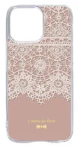 【新品未使用】iPhone15 Pro Max アイフォン15プロマックス クリア ハードケース レース柄 (ベージュ) アンティーク リボン おしゃれ かわいい cl-ip15promax-277