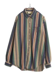 【お得なクーポン配布中!】 90s エルエルビーン ストライプ 長袖 シャツ メンズ XL 古着 90年代 オールド LLBean 長袖シャツ 大きいサイズ ポケット付き マルチカラー