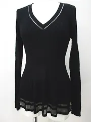 パトリツィアペペ PATRIZIA PEPE 長袖 リブ ニット カットソー  2 黒系 ブラック Vネック チャーム シースルー ストレッチのサムネイル