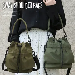 巾着バッグ ドローストリングバッグ ショルダーバッグ バケットバッグ 2way 肩掛け 手提げ ショルダー 軽量 ナイロン レディース メンズ 7986821 (オリーブ)