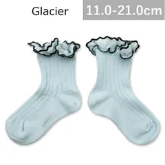 【新品・未使用】collegien(コレジアン)  Suzanne Ribbed Ankle Socks with Rick-Rack Ruffle 【Glacier】 フリル付きショートソックス キッズ 靴下 【3482】