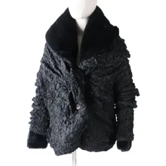 極美品◎正規品 日本製 ISSEY MIYAKE イッセイミヤケ レディース レイヤード エコファーライナー付き シワ加工ジャケット ブラック 2のサムネイル