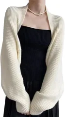 Clove Cube クローブキューブレディース ボレロ カーディガン 長袖 ニット ショート丈 ドルマンスリーブ(ホワイト,  Free Size)