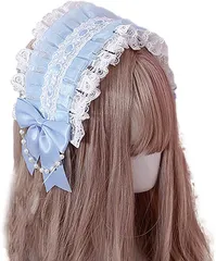 MORY TRADE morytrade カチューシャ ヘッドドレス 髪飾り レディース コスプレ リボン ゴスロリ ロリータ レース(水色)