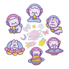 アップリケ DIY服 動物宇宙飛行士 惑星 MUNCVY 流れ星 くまさんとウサギ モチーフ 刺繍シール 装飾 男の子 女の子 貼るだけ 保育園 幼稚園 パッチ 補修 ノンアイロン 14枚セット 衣類 浴衣 ワッペン 手袋 手帳 飾り