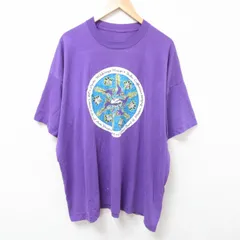 XL/古着 半袖 ビンテージ Tシャツ メンズ 90s 羽根 大きいサイズ クルーネック 紫 パープル 25jun24 中古