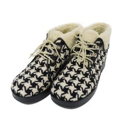 GUCCI グッチ ツイード ボア アンクル 37 千鳥柄 総柄 ブラック レースアップ 24cm 未使用 ウール アイボリー ブーツ 591039