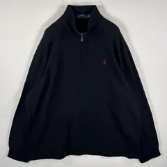 古着 ポロ・ラルフローレン POLO RALPH LAUREN スウェット ハーフジップ 薄手 ワンポイントロゴ刺繍 ビッグサイズ XXL  ブラック メンズ