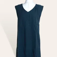 ❤極美品 モスグリーン 美シルエット バックVネック レイヤード 重ね着風 ジャンスカ ジャンパースカート ロング ワンピース 38・Ｍ レディース 2472