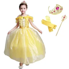 美女と野獣　ベルプリンセス　フォーマルドレス　ディズニー衣装　ハロウィン仮装　クリスマスプレゼント　お誕生日プレゼント　女の子　黄色ドレス　キッズドレス