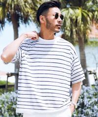 新品 未使用 JIGGYS SHOP(ジギーズショップ)サマーニットTEE 212277 オフホワイト×ネイビー