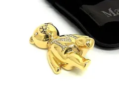 ■美品■ Max Mara マックスマーラ ラインストーン くま ピンバッジ ピンブローチ アクセサリー ゴールド系 FC9948のサムネイル