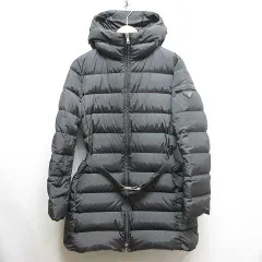 プラダ PRADA ダウン ジャケット コート 三角ロゴプレート ベルト付き 40 グレー 290364 R212 Q04 ダブルジップ フード 正規品 ☆AA★