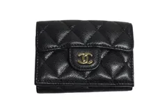 極美品 CHANEL シャネル クラシック スモール フラップ ウォレット マトラッセ IC キャビアスキン グリーン ゴールド金具 中古 4b000931