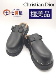 【極美品】Christian Dior クリスチャンディオール 《Diorquake ディオールクエイク》サボ クロッグサンダル カーフスキン サイズ38 ブラック×シルバー金具