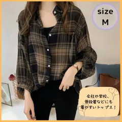 ❤︎レディース・チェック柄ブラウス❤︎長袖　薄手 シアーシャツ　M