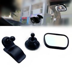 特価商品 車用ベビーミラー 360度回転対応 吸盤式・クリップ両用 90mm×60mm ミラー 車 補助ミラー ルームミラー ベビーシートモニター 車用ブラインドスポットミラー 後部座席用 取り付けは簡単 （ブラック）