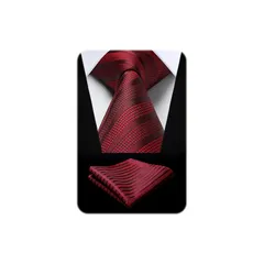 [HISDERN] 赤 ネクタイ 結婚式 メンズ レッド おしゃれ ネクタイ チーフ セット ストライプ柄 フォーマル ビジネス ネクタイ ブランド 礼服用 就活 面接 入学式 卒業式 プレゼント by