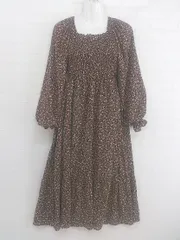 ◇ one after another NICE CLAUP 花柄 シャーリング 長袖 膝下丈 ワンピース サイズF ブラウン マルチ レディース P  【中古】 【1209160007488】