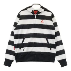 サイズ：M LECOQ GOLF ルコックゴルフ  フード付 ジップジャケット ロゴ刺繍 ボーダー柄 ブラック系 [240101326859] ゴルフウェア レディース ストスト