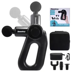 【2WAY仕様】Deestop 筋膜リリースガン ハンディガン Type-C急速充電 静音 5段階強力振動 超軽量 4ヘッド付属 収納ケース&日本語取扱説明書付き 女性 男性 父の日 母の日 プレゼント お祝い クリスマス 新年ギフト Black