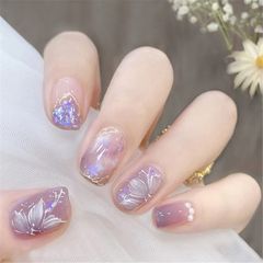 【特価商品】ビーズ ネイル 落ち着いていた紫 つけ爪 人気 かわいいパープル ネイルシール 韓国 ジェルネイル ネイル用品 簡単 24枚入 両面テープ48枚付き ショート (カメリアとビーズ) ネイルチップ