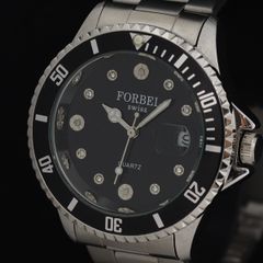 稼働品・美品】FORBEL フォーベル 腕時計 ラインストーン 黒文字盤 