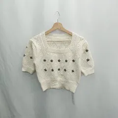 ◇ ⊂ ◎ ●美品● Knit Mix 半袖 ニット セーター サイズM アイボリー レディース E  【1502180005176】