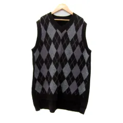 ミズイロインド mizuiro ind ニットベスト ロング丈 アーガイルチェック柄 マルチカラー オーバーサイズ 茶 ブラウン /SY24