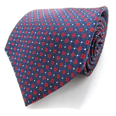 シャルル・ジョルダン ブランド ネクタイ 小紋柄 格子柄 シルク PO  メンズ ネイビー CHARLES JOURDAN 【中古】