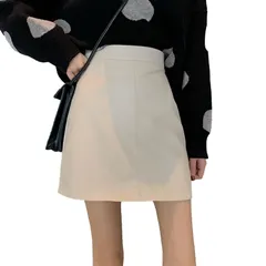 ミニ スカート フェイクレザー レディース Aライン カジュアル ハイウエスト シンプル 台形 スカート 膝上 可愛い お洒落 美脚 2カラー ミニスカ ショート 丈 ペンシル スカート 無地 ファスナー ゆったり 韓国 ファッション s [ベージュ] [M]