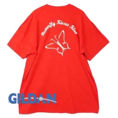【肩幅57cm】GILDAN ギルダン Butterfly Kisses Klub 蝶 バタフライ 両面プリント 半袖Tシャツ　XLサイズ　100%コットン レッド 【湘南倉庫】USアメリカ古着　ULTRA COTTON　T13
