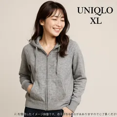 AB0453 ユニクロ パーカー ジップアップ フード付き スウェット グレー XLサイズ 裏起毛風素材 秋 冬