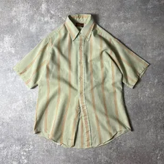 60s VAN HEUSEN ストライプ コットン 半袖 ボタンダウン シャツ M / 60年代 ビンテージ ヴァンヒューゼン グリーン