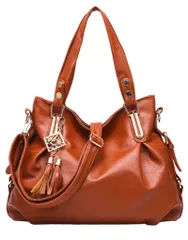 ブラウン [マローサム] 茶 一流の職人が作る 大人な ショルダー トート バッグ 多機能 アクセ付き 2WAY 斜め掛け PU レザー レディース ブラウン ハンド 大容量 ワイン かばん 肩掛け ななめ 斜め がけ 掛け お洒落 おしゃれ 鞄 カバン 軽い