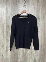 TOMMY HILFIGER 胸元に刺 Ｖネック ニット セーター sizeS/黒 ◆■ レディース