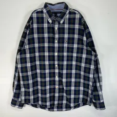 古着 トミーヒルフィガー TOMMY HILFIGER 長袖シャツ チェック ロゴ　刺繍 ボタンダウン L  ネイビー系 マルチカラー メンズ