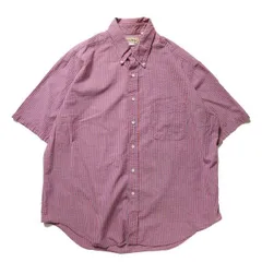 90's USA製 LLビーン L.L.Bean シアサッカー ストライプ コットン シャツ 半袖 (XL) 赤×青系 90年代 アメリカ製 旧タグ オールド　アメリカ古着 USED  ビンテージ ヴィンテージ