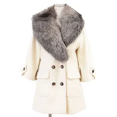 【SALE】Rene ルネ コート メルトン フォックス ファー カラー 取外可 カシミヤブレンド ダブルブレスト ショート アウター 共布・ボタン付属 レディース サイズ 36 オフホワイト 日本製 TISSUE イタリア製のサムネイル