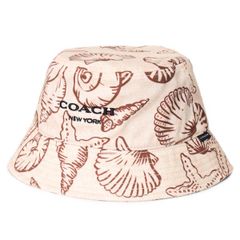 コーチ 帽子 COACH コットン シグネチャー シェル 貝殻 プリント バケハ バケット ハット サファリハット ダークナチュラル CBO66
