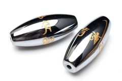 テラヘルツ 43x18mm 金彫 梵字【六字真言・六字大明王陀羅尼】 天珠 1個売り パワーストーン 天然石 _PR3417