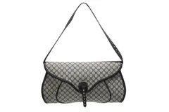 CELINE セリーヌ マカダム ワンショルダーバッグ YS 00755 ナイロンキャンバス レザー グレー ブラック シルバー金具 美品 中古 4b007437