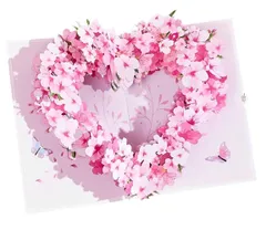 【人気商品】DIFEIUKI 3D 立体 桜の花 飛び出すメッセージカード グリーディングカード ポップアップ ピンク ハート リース バースデーカード 誕生日 結婚式 母の日 敬老の日 感謝 祝福カード 封筒付き 20*15cm