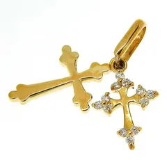 2連 ダイヤ付きクロス ペンダントトップ K18YG イエローゴールド ダイヤモンド 0.08ｃｔ 約1.2g アクセサリー