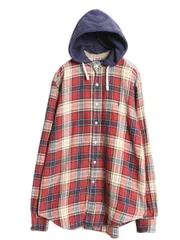 【お得なクーポン配布中!】 90s ポロ ラルフローレン レイヤード フード付き フランネル シャツ メンズ L / 90年代 オールド チェック 長袖シャツ ネルシャツ パーカー